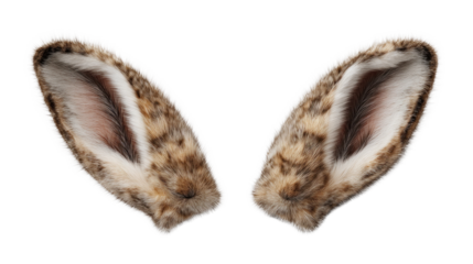 Bunny Ears: A pair of realistic bunny ears, featuring a soft, fluffy texture and a speckled brown and beige pattern, isolated against a white background.