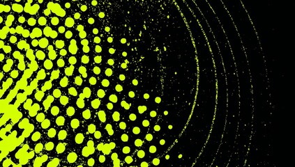 A futuristic urban setting is depicted with prominent neon lights and grungy dots on a halftone background in a dark and vibrant cyberpunk scene