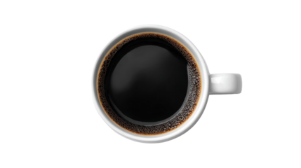 Aromatic Brew in a Ceramic Mug: The enticing dark embrace of freshly brewed coffee, captured in an overhead shot, promises a moment of tranquility and energy.