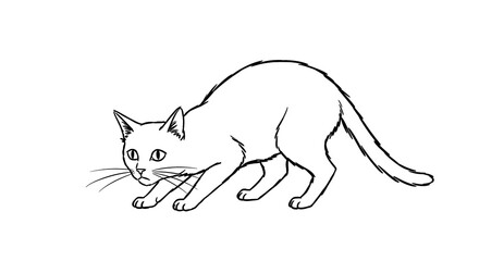 Fototapeta premium Cat Crouching Sketch Black and White Vector Illustration