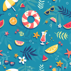 Summer pool seamless pattern flat design vector illustration