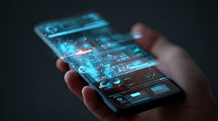 Innovative mobile technology displaying data visualizations digital environment smartphone futuristic concept