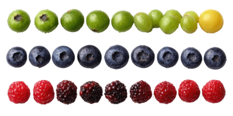 Rainbow of Berries: A visually striking array of vibrant berries unfolds, showcasing a spectrum of colors and textures, each one a testament to nature's bounty. A celebration of fresh.