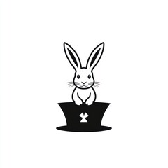 Fototapeta premium White rabbit in top hat, magic trick, white background, illustration, children's book