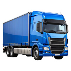Modern Blue European Cargo Truck Render, Isolated on Transparent Background 