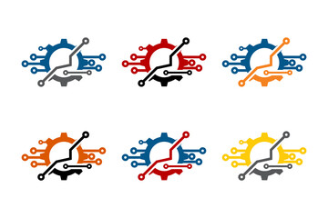 vector illustration of a set of gears and technology symbols