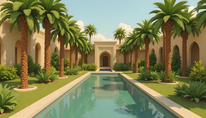 Courtyard with Pool and Palm Trees