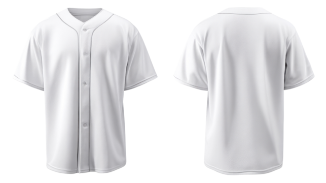 Blank Baseball Jersey Mockup: A clean, crisp image showcasing a white baseball jersey, presented in both front and back views, ready for customization and design.