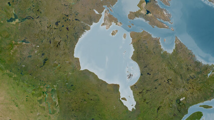 Hudson Bay highlighted. Satellite map © zelwanka