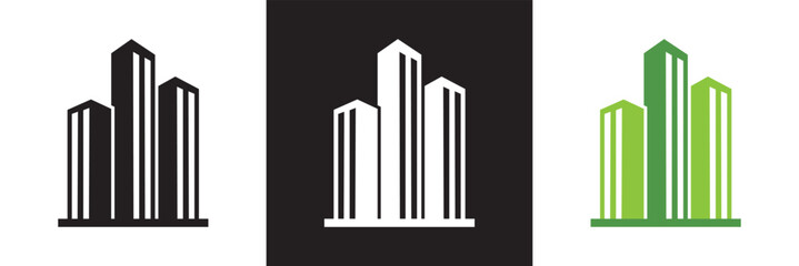 Green city icons. Vector for websites, mobile interfaces, presentations, banner, visual branding etc. Vector illustration. isolated on white and black background. EPS 10