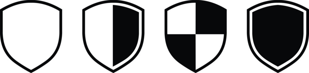 Fototapeta premium Shield silhouette icon set. Protect shield security icon collection. Shield badge quality symbol isolated on transparent background. Design elements for safety and protection. Vector illustration.