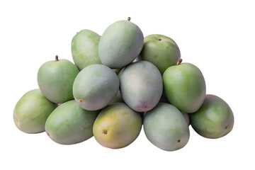 Obraz premium Green Mangoes Cluster of Unripe Fruit Isolated on Transparent Background
