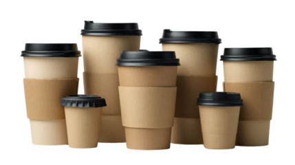 Coffee Cup Assortment: An array of eco-friendly coffee cups, featuring a variety of sizes and designs.