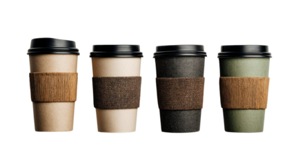 Coffee cups alignment: An array of modern coffee cups arranged for optimal view. Each cup holds a promise of warmth and energy.