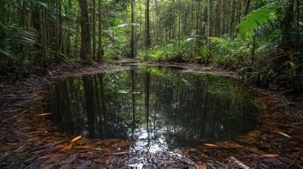 Obraz premium Tranquil forest pool reflection