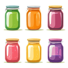 My Simple flat 2D illustration of jelly jars set isolated on a transparent background, vector, flat design, animation design, simple flat 2D icon, clipart