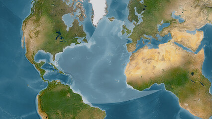 North Atlantic Ocean, excluding sub-basins highlighted. Satellite map © zelwanka
