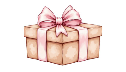 Obraz premium Elegantly wrapped gift box with a delicate pink bow, perfect present for every occasion