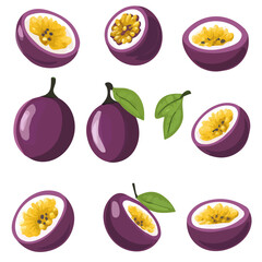 My Simple flat 2D icon passion fruits set isolated on a white background, vector, vector, flat design, animation design, simple flat 2D icon, minimalist design, vector design