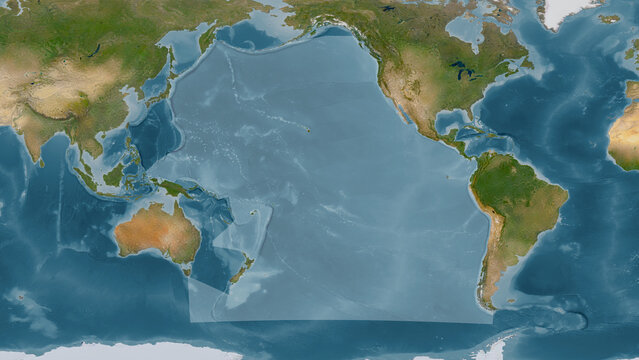 Pacific Ocean, excluding sub-basins highlighted. Satellite map