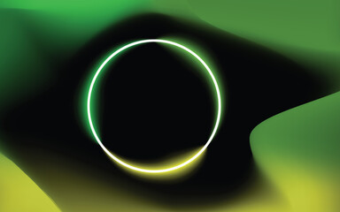 Abstract glowing ring on a dark gradient mesh background. Futuristic vector illustration with a neon-style circular shape