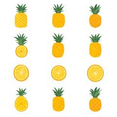 My Simple flat 2D icon pineapple fruit set isolated on a white background, vector, vector, flat design, animation design, simple flat 2D icon, minimalist design, vector design
