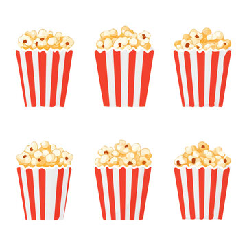 My Simple flat 2D icon, popcorn boxes set isolated on a white background, vector, vector, flat design, animation design, simple flat 2D icon, minimalist design, vector design
