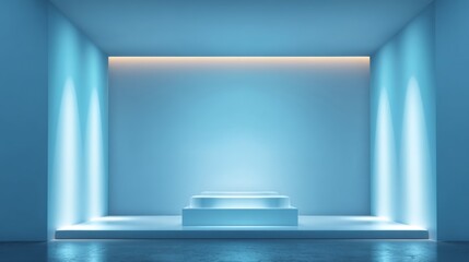 Blue studio room. Limbo light background. Abstract 3d backdrop for product presentation. Minimal wall scene. Showcase, promotion display modern