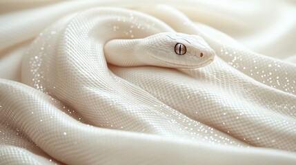 Fototapeta premium Close-up of snake scales with soft beige background, showing sleek texture and natural elegance.