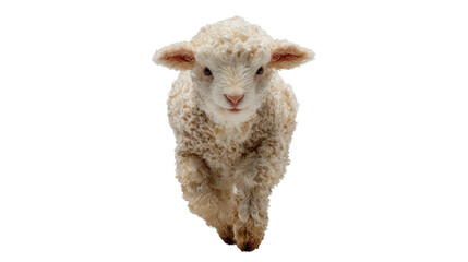 Fototapeta premium Fluffy Lamb: A charming close-up of an adorable lamb, its soft woolly coat and innocent gaze capturing hearts, embodying purity and gentleness.