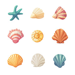 My Simple flat 2D icon, seashells set isolated on a white background, vector, vector, flat design, animation design, simple flat 2D icon, minimalist design, vector design, eps