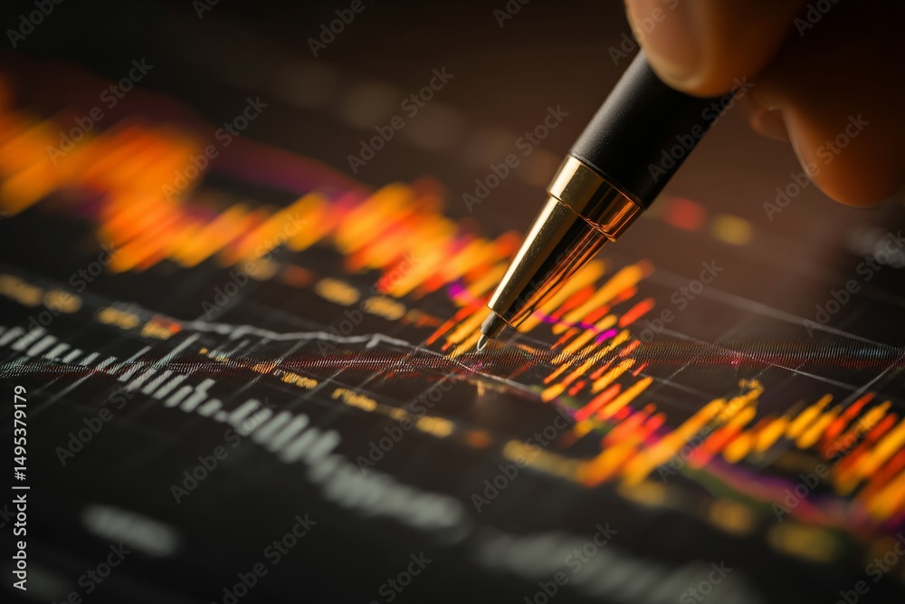 Poster Investment analysis using digital charts and graphs to track market trends and performance metrics during evening session