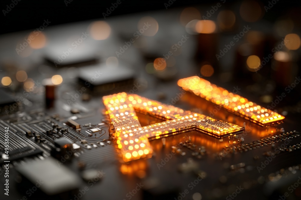 Aufkleber Close-up of glowing AI circuit board display highlighting technology and innovation in modern electronics