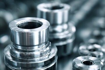Close-up view of precision metal components in a manufacturing workshop highlighting fine details and craftsmanship