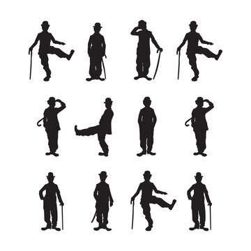  Silhouettes of Vintage Male Figures charlie chaplin Posing in Various Humorous and Iconic Stances