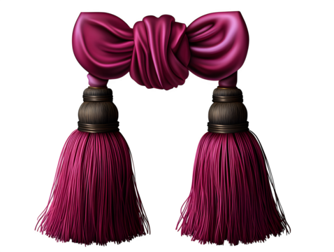 Set of curtain tiebacks with tassels isolated on transparent background