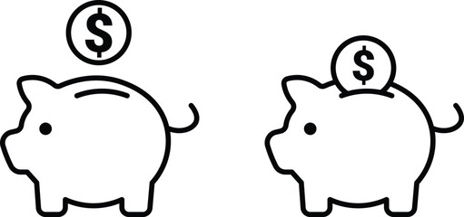 Piggy bank editable stroke icon. Piggy bank saving money icon in different style. Baby pig piggy bank. vector illustration