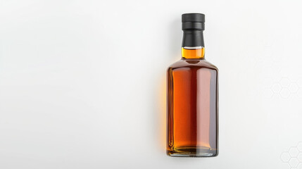 Pouring a rich brown spirit from a bottle stylish home bar beverage photography minimalist setting close-up view taste and quality focus