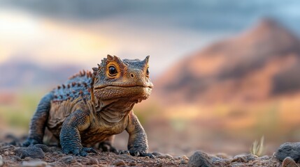 Fototapeta premium Striking Lizard With Unique Features in a Natural Desert Landscape