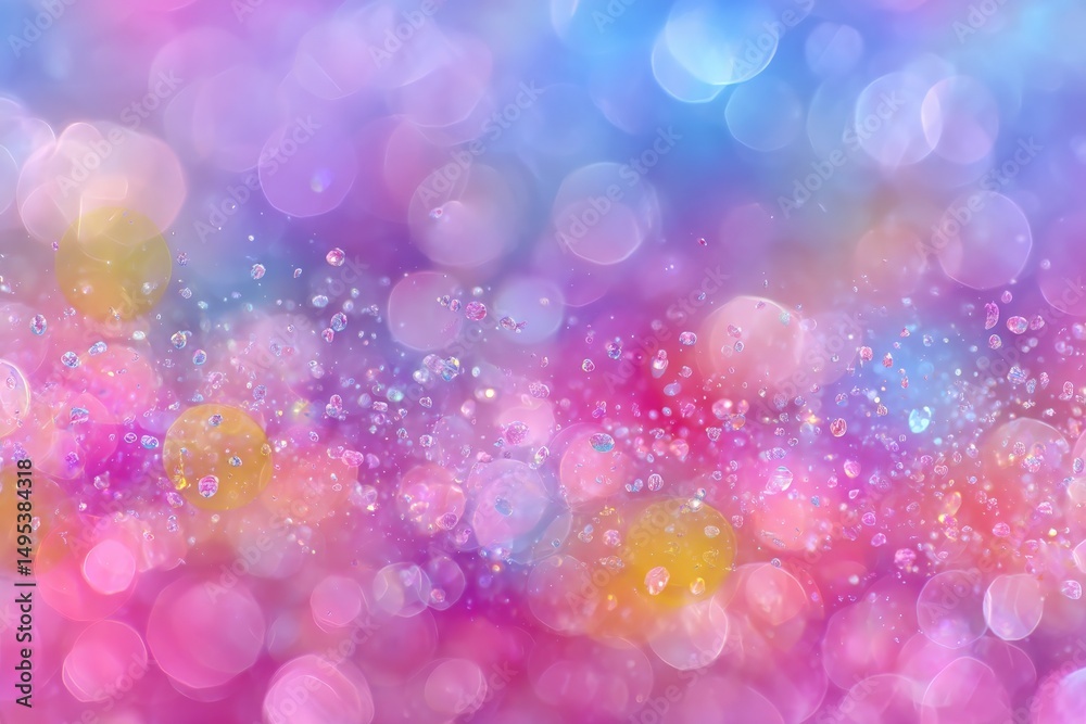 Poster Colorful abstract background with bokeh effect and water droplets creating a dreamy atmosphere