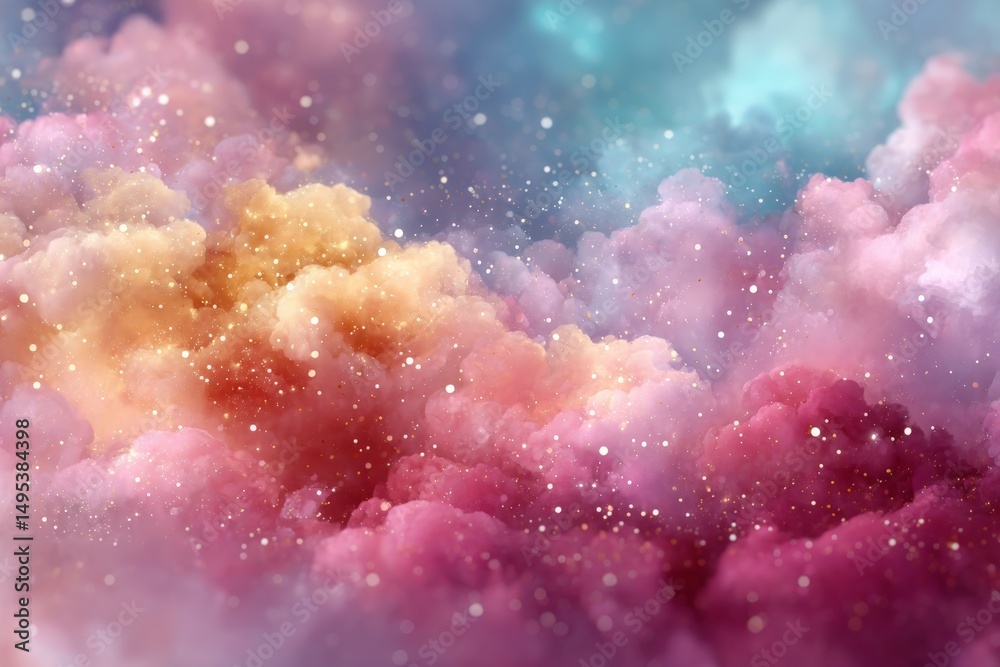 Poster Colorful clouds with sparkles create a dreamy atmosphere in an abstract celestial setting