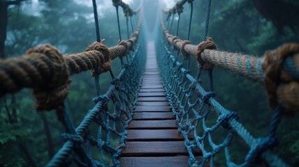 Obraz premium Misty jungle rope bridge