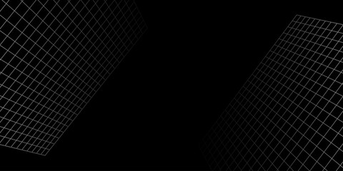 3D brutalism retro futurism grid tunnel empty frame, black and white vector illustration background concept