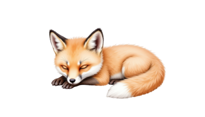 Captivating closeup, red fox in peaceful slumber on white background sleeping