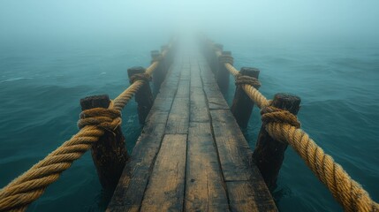 Obraz premium Misty wooden dock leads into fog