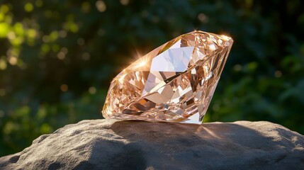 Sparkling Champagne Diamond on a Rock Luxury Gemstone in Nature's Embrace