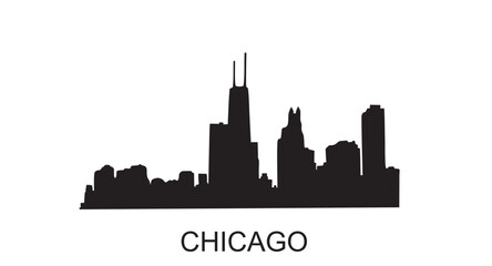 Chicago city skyline vector illustration. Iconic silhouette featuring Willis Tower and urban landmarks. Ideal for travel, design, prints, and city-themed graphics.