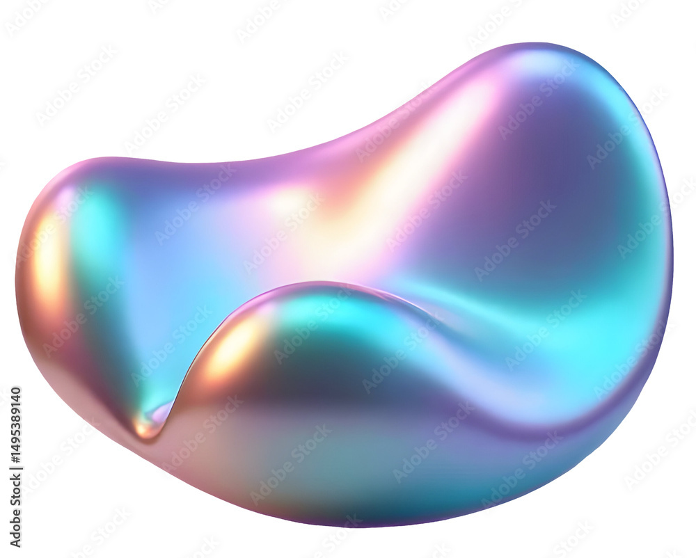 Poster iridescent abstract blob with smooth shiny surface and colorful gradient glow