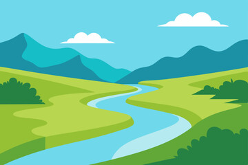 Obraz premium gentle creek weaving through a meadow in early spr