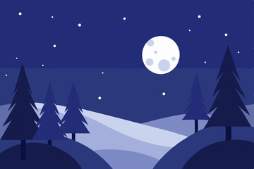 Naklejka premium moonlight over a snowy forest clearing .svg
